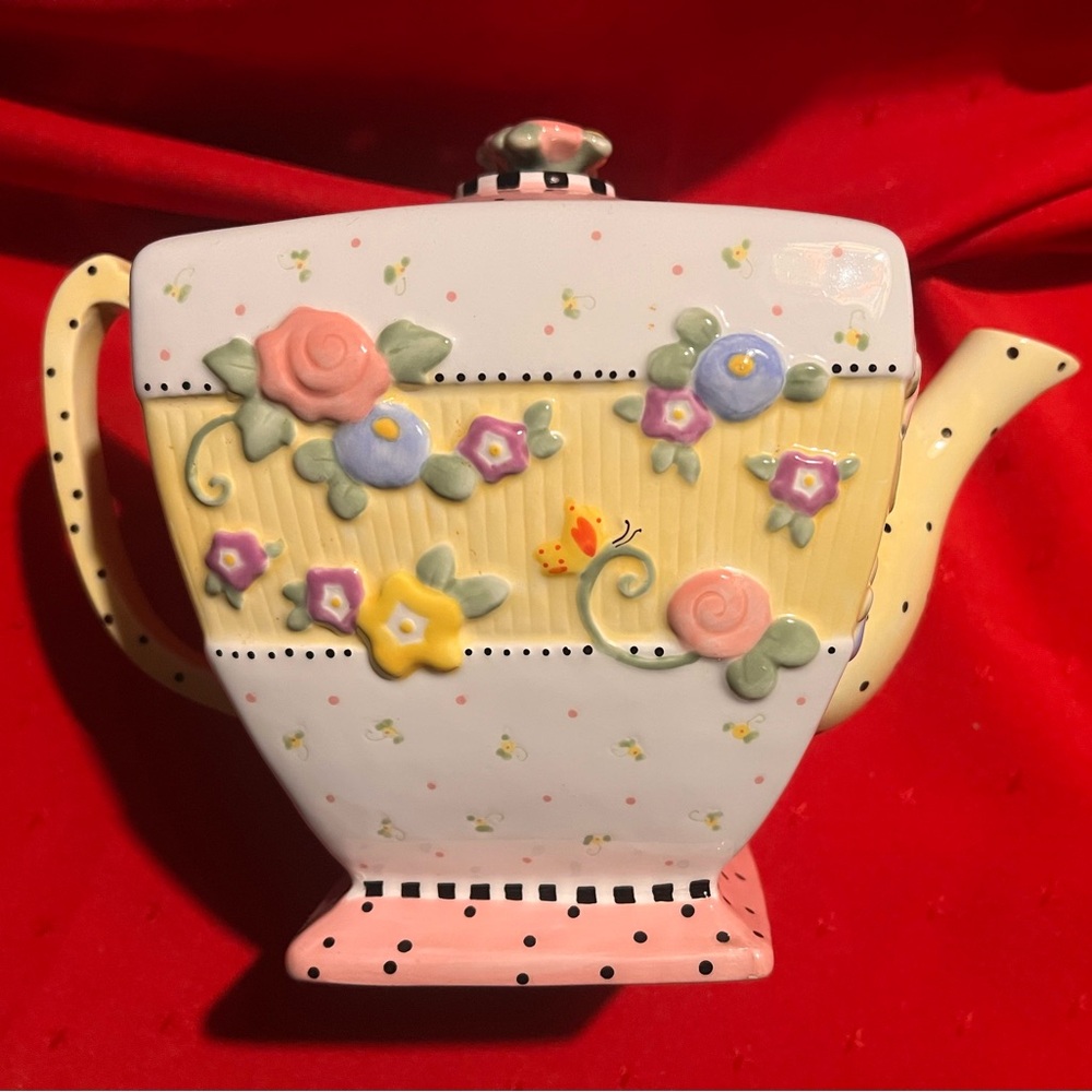 Vintage 1999 Michel and Co Floral Ceramic Teapot with Pastel Accents